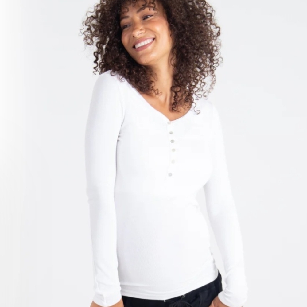 Ingrid & Isabel White Buttoned Long Sleeve Tee